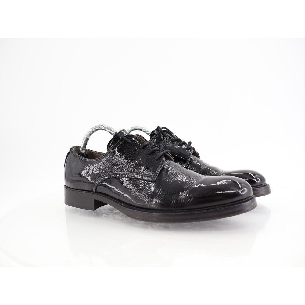 AllSaints Apollo Men Size 43 US 10 Black Patent Crinkle Derby Oxfords Dress Shoe